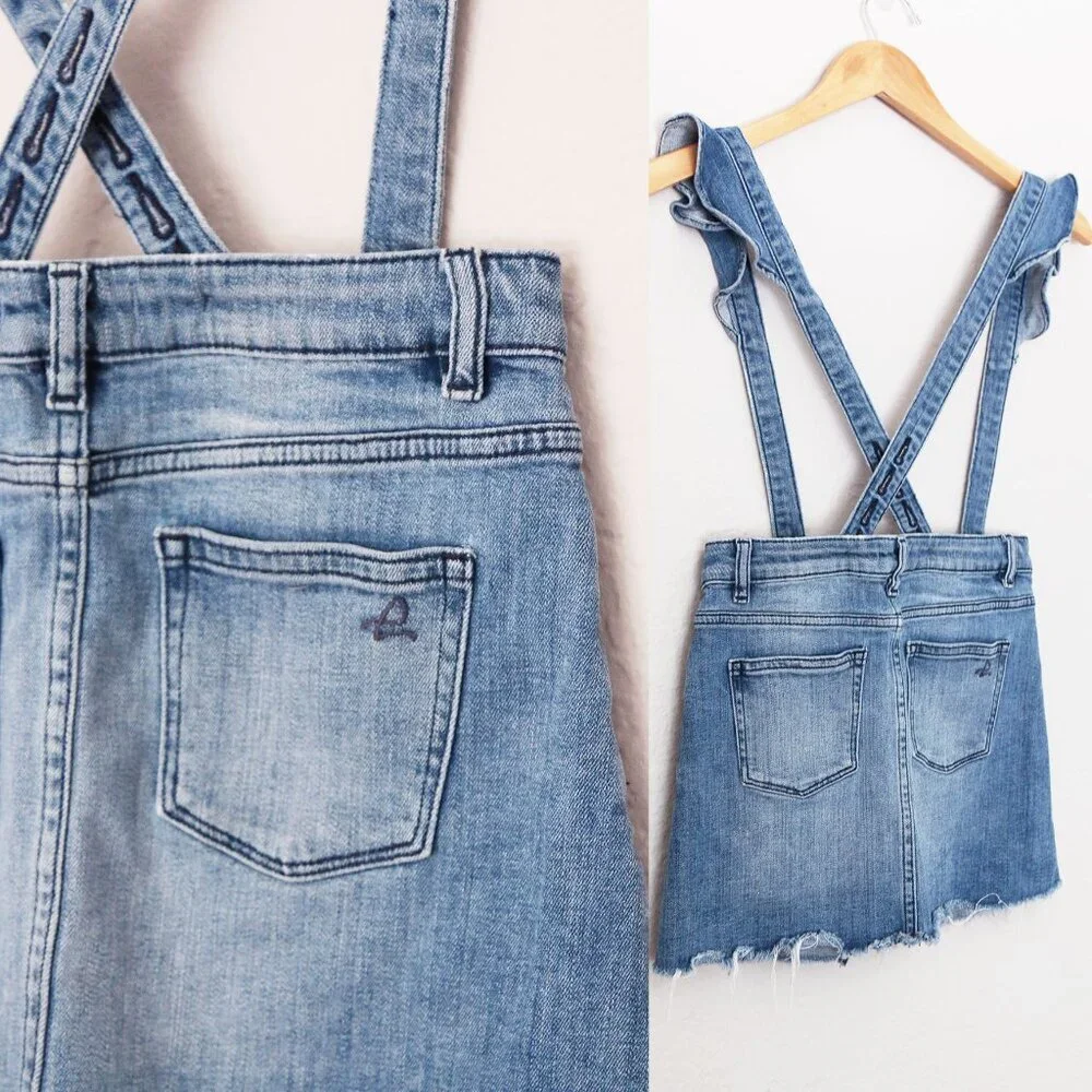 DL1961 Girl's 14 Jenny Overall Denim Skirt Searsy Adjustable Ruffle Straps Blue